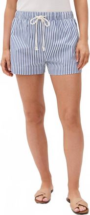 perfectwhitetee Riley Cotton Poplin Stripe Short In Chambray/putty Stripe