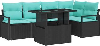 vidaXL Set Divano Da Giardino 6 Pz 5-numero Di Posti Nero E Blu Vidaxl