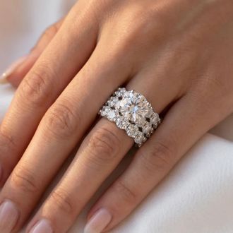 Pompeii3 15Ct TW Diamond Eternity Engagement Wedding Ring Set 14k White Gold Lab Grown