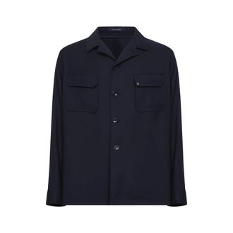 Tagliatore Light Jackets, male, Blue, Size: XL Button Logo Wool Shirt