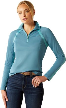 Ariat Womens Sunstopper 3.0 1/4 Zip Baselayer Top Long Sleeve in Storm Blue, Size X-Large, by Ariat