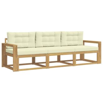 vidaXL Conjunto De Sof&aacute;s De Exterior 3 Pcs Blanco Y Crema Poli&eacute;ster Vidaxl
