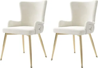 Urban Meuble Juego de 2 sillas de comedor de terciopelo beige con patas doradas