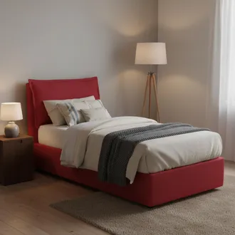 Talamo Italia Cama Individual Roberta, Cama Contenedor Con Revestimiento De Tela, 100% Made In Italy, Apertura Lateral, Con Colch&oacute;n 80x190 Cm Incluido, Rojo, Con Em
