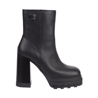 Tommy Jeans Zwarte Hoge Hak Enkellaarzen - Dames - Laarzen met Hak - Zwart - 41 EU - Leer - Schoenen