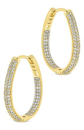 Sterling Forever Mallory Pav&egrave; Cubic Zirconia Hoop Earrings in Gold at Nordstrom