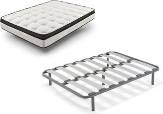 HOGAR 24 Rz42 - Colch&oacute;n + Somier Edra Con Patas, Medida 105x190 Cm. Nucleo Alta Densidad Transpirable Con Tejido 3d