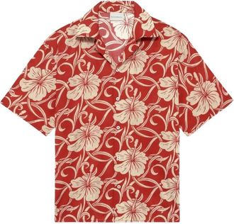 Dr&ocirc;le de Monsieur Hibiscus Monograme Shirt - Heren - Korte mouwen Overhemden - Rood - S - Katoen - Overhemden