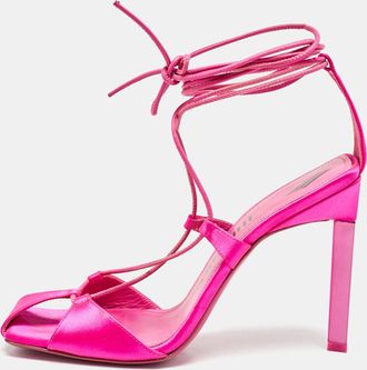 The Attico Pink Satin Ankle Wrap Sandals