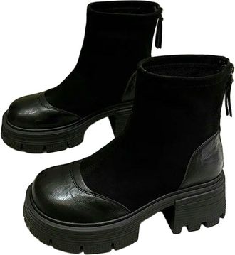 Generic YUJIEBB Women Short Boots Autumn-Winter Anti-Slip Thick Soles Fashion ShoesRound-Toe Platform