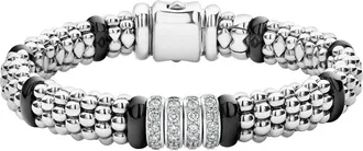 Lagos Black Caviar Diamond 4-Link Bracelet in Silver/black Ceramic/diamond at Nordstrom, Size 6.5