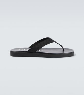 Gucci Logo canvas and leather thong sandals