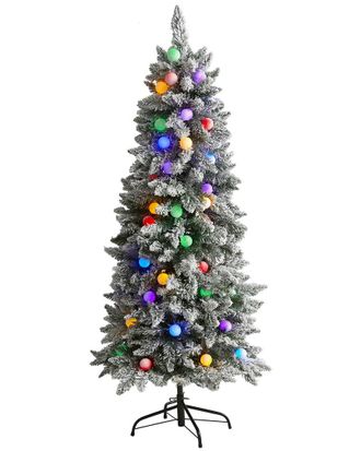 Nearly Natural 5Ft Flocked British Columbia Mountain Fir Artificial Christmas Tree
