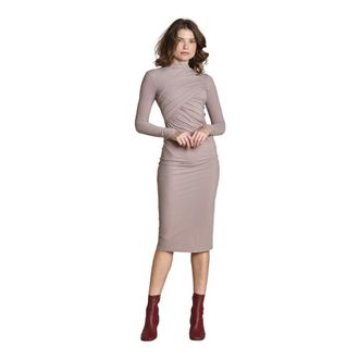 Amazu&igrave;n Longuette Jurk met Draperie - Dames - Casual kleedjes - Beige - ONE Size - Kleedjes