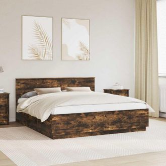 vidaXL Estructura De Cama Con Cabecera Roble Ahumado 200 X 200 Cm Vidaxl