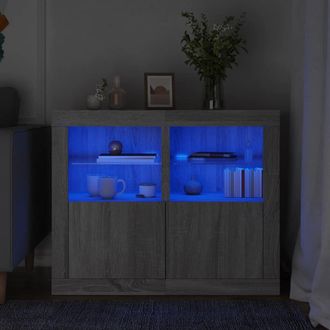 Berkfield Home Side Cabinets with LED Lights 2 pcs Grey Sonoma Engineered Wood
