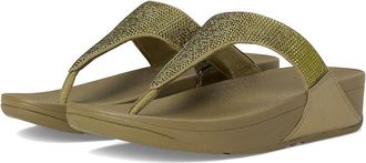 FitFlop Lulu Crystal Embellished Toe-Post Sandals Womens Wedge Shoes Metallic Camo-green : 9 M (B), Leather