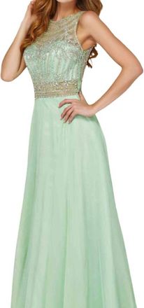 Angela & Alison High Neckline Prom Dress In Light Spring Gr