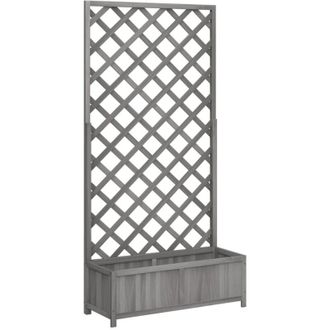 vidaXL Planter with Trellis Grey Solid Wood Fir Vidaxl