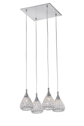 Netlighting Simone 4 Light Chrome Ceiling Square Pendant Cluster Pendant Ceiling Light in Grey