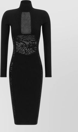 Elisabetta Franchi ribbed turtleneck lace-panel midi dress
