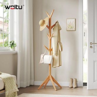 Woltu Woltu Perchero Madera De Pie Tipo De &Aacute;rbol Para Colgar Ropa Con 8 Ganchos En 4 Niveles Altura De 180 Cm Color Naturaleza Mdf