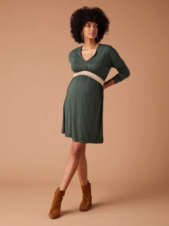 Envie de Fraise Nachhaltiges Minikleid f&uuml;r Schwangerschaft und Stillzeit FELICINEOR ENVIE DE FRAISE, lange &Auml;rmel tannengr&uuml;n
