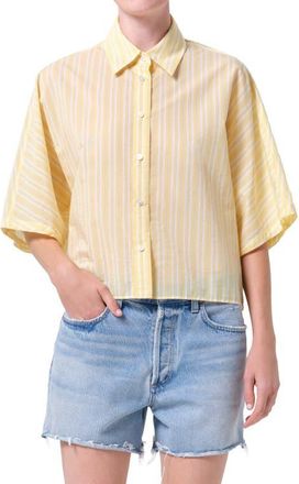 A Gold E Merrin Stripe Boxy Cotton & Nylon Poplin Button-Up Shirt in Wirrel Stripe at Nordstrom, Size X-Large