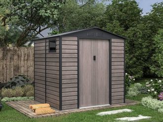 Vente-Unique Metal Garden Shed In Grey Wood Effect Galvanised Steel 4.15 M&sup2;