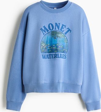 H&M Oversized Sweatshirt mit Printmotiv - Blue