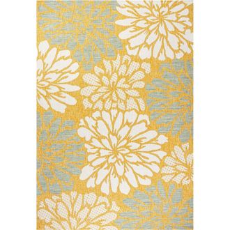 Jonathan Y Designs Zinnia Modern Floral Textured Weave Indoor/Outdoor Area Rug in Yellow/cream at Nordstrom, Size 5Ft 0In X 5Ft 0In