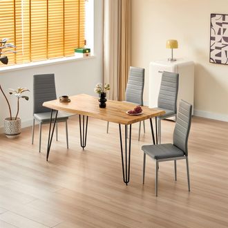Kosy Koala Dining Table Set With 4 Grey Faux Leather Chairs Modern Kitchen Dining Room Furniture in Brown