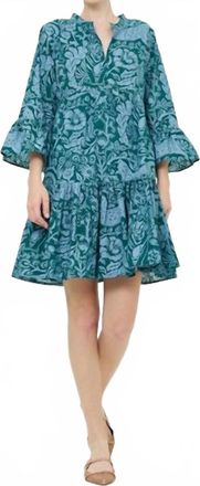 Oliphant Bell Sleeve Tiered Mini Dress In Singita Green
