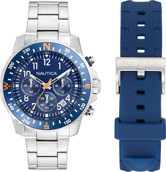 Nautica Nct Riding Sail Chronograph Recycled Stainless Steel And Silicone Watch