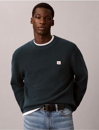 Calvin Klein Jeans Calvin Klein Mens Woven Monologo Waffle Knit Sweater - Blue - 2XL