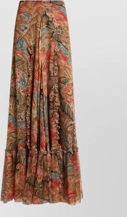 Etro long silk skirt paisley pattern ruffles