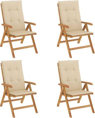 vidaXL Sillas Plegables Reclinables Con Cojines, 4 Piezas, Madera Maciza De Teca. Vidaxl
