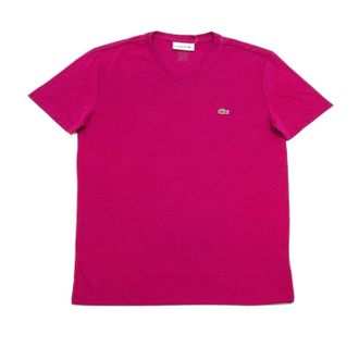 Lacoste Mens Standard Short Sleeve Pima V-Neck Tee In Fushia Pink