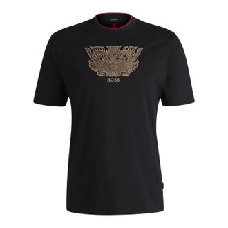 HUGO BOSS Heren Geborduurd Logo Crew Hals T-shirt (Zwart)