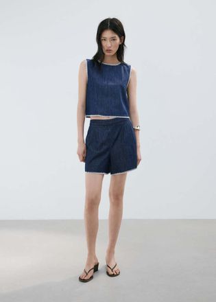 Mango Top denim con bordini a contrasto blu - Donna - XS - MANGO