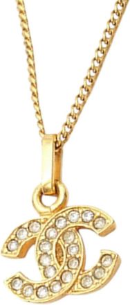 Chanel Collana CC placcata oro con strass e pendente 1970-1980