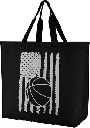 Generic Basketball U.S. Flag Reusable Shopping Bags Large Capacity Grocery Bag Heavy Duty Tote for Women 40x40x16cm