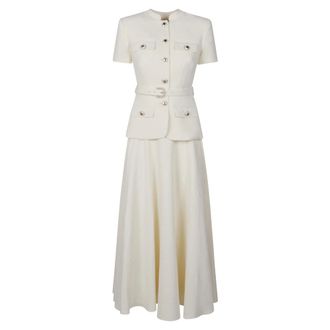 Self Portrait Crepe Tailored Midi Dress - female - Self Portrait - Midi Dresses - Beige - 2XS - Dresses