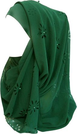 Lina & Lily Chiffon Muslim Hijab Head Scarf Laser Cut with Beads (Jungle Green)