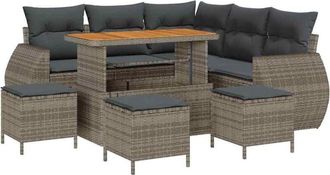 vidaXL Garden Sofa Set with Cushion with Pillow 9 pcs Grey Poly Rattan vidaXL