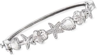Ross-Simons Diamond Sea Life Bangle Bracelet in Sterling Silver