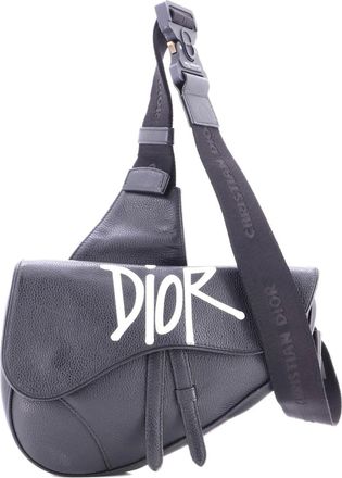 Dior Shawn Stussy Saddle Printed Leather crossbody bag - Zwart