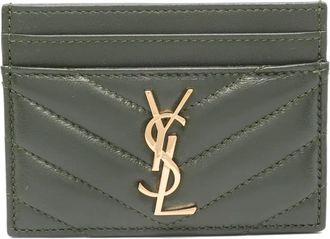 Saint Laurent quilted logo cardholder - women - Lambskin/Brass - One Size - Green
