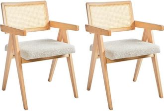 Beliani Conjunto de 2 sillas de comedor retro estructura de madera de caucho asiento de bouclé comedor cocina marrón claro y beige claro Ava