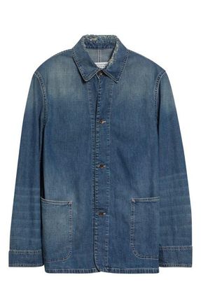 Maison Margiela Ripped & Repaired Chambray Jacket in Washed Blue at Nordstrom, Size 38 Us
